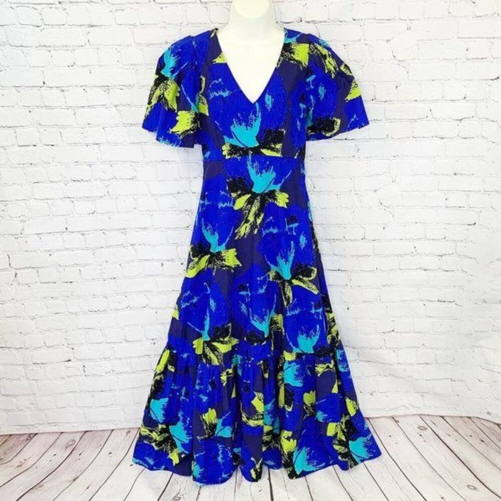 NWT CHRISTOPHER JOHN ROGERS FOR TARGET BLUE FLORAL RUFFLE MAXI DRESS - 0 - Picture 4 of 9
